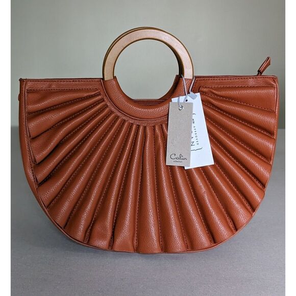 Accordion Fan Semi Circle Hand Bag Crossbody Vegan Leather Purse - Picture 3 of 8